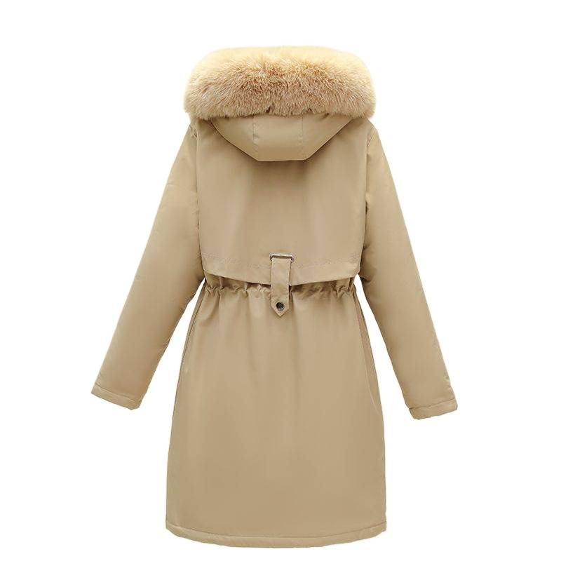 Женско памучно парка яке, средна дължина, подплатено с полар, пълнеж silk-cotton, Chenille плат, Polo яка