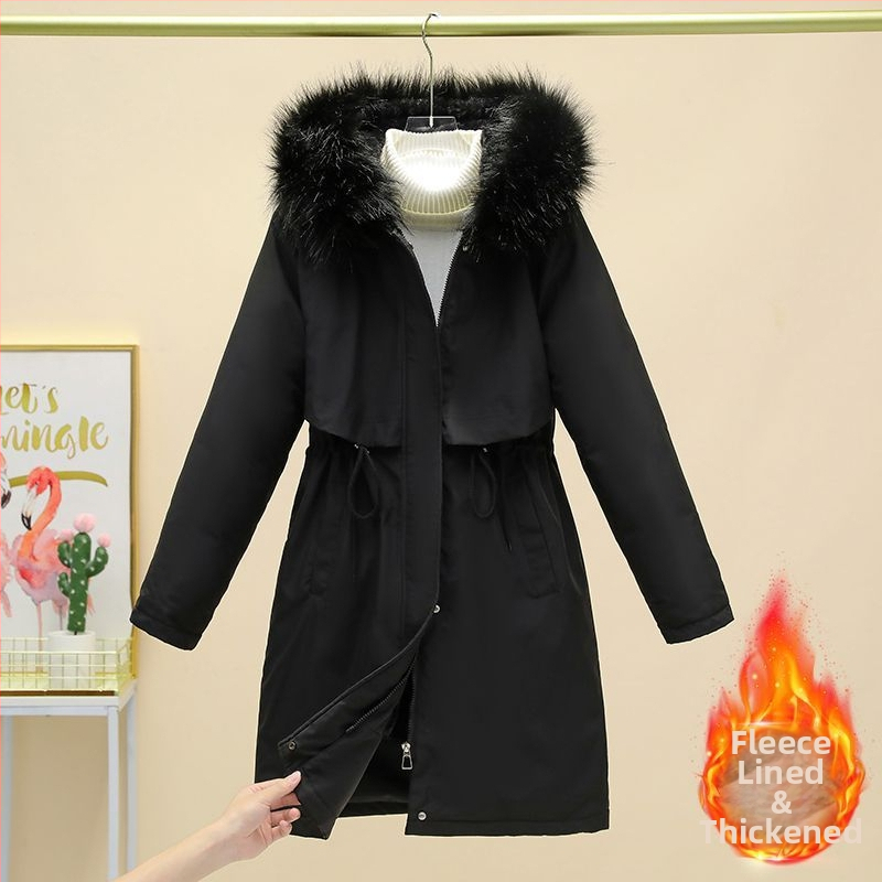 Женско памучно парка яке, средна дължина, подплатено с полар, пълнеж silk-cotton, Chenille плат, Polo яка