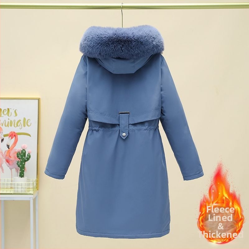 Женско памучно парка яке, средна дължина, подплатено с полар, пълнеж silk-cotton, Chenille плат, Polo яка