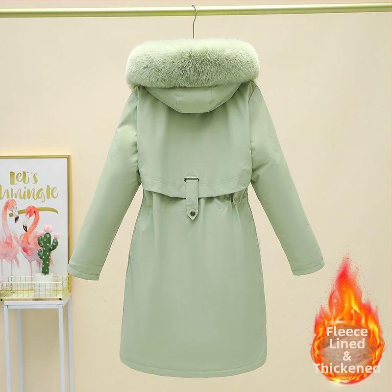 Женско памучно парка яке, средна дължина, подплатено с полар, пълнеж silk-cotton, Chenille плат, Polo яка