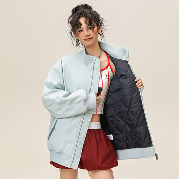 Зимно дебело памучено akoе в стил корейски кардиган, стояща яка, цип, триизмерни патч джобове, свободна кройка