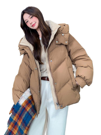 Дамско корейски стил памучно подплънено яке, ултра къс модел, принцес ръкави, поло яка, цип, Chenille плат, пълнител: изкуствен памук-коприн