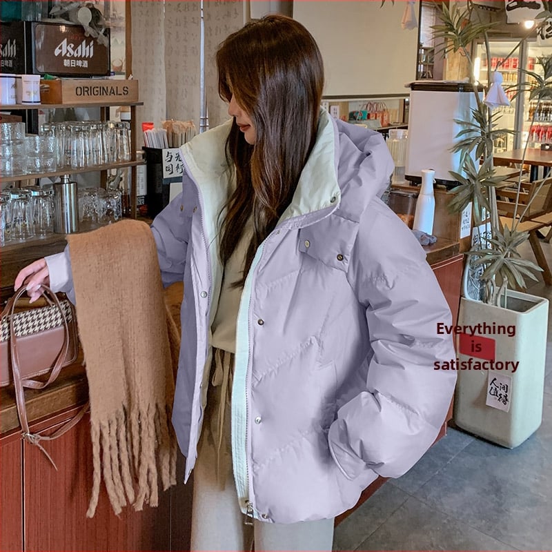 Дамско корейски стил памучно подплънено яке, ултра къс модел, принцес ръкави, поло яка, цип, Chenille плат, пълнител: изкуствен памук-коприн