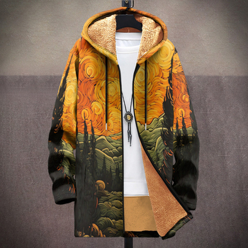Зимно подплатено яке с качулка, камуфлажен 3D принт, подплата от флийс, полиестер пълнене, джобове патч тип