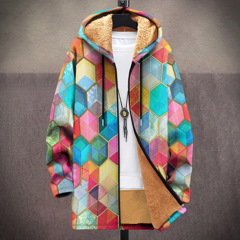 Зимно подплатено яке с качулка, камуфлажен 3D принт, подплата от флийс, полиестер пълнене, джобове патч тип