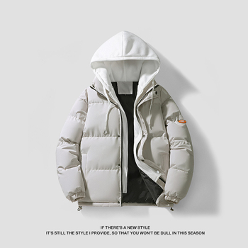 Корейски стил памучно подплатено палто за мъже, качулка, цип, дебел вълнен външен плат