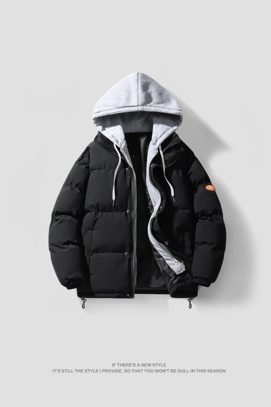 Корейски стил памучно подплатено палто за мъже, качулка, цип, дебел вълнен външен плат