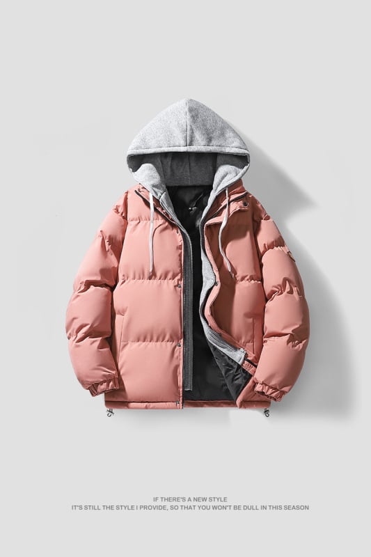 Корейски стил памучно подплатено палто за мъже, качулка, цип, дебел вълнен външен плат