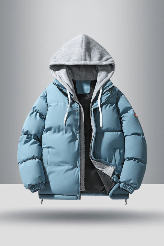 Корейски стил памучно подплатено палто за мъже, качулка, цип, дебел вълнен външен плат