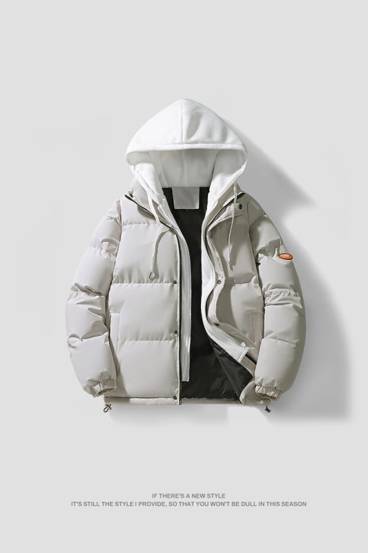 Корейски стил памучно подплатено палто за мъже, качулка, цип, дебел вълнен външен плат