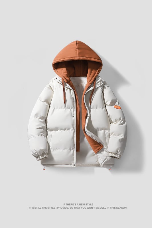 Корейски стил памучно подплатено палто за мъже, качулка, цип, дебел вълнен външен плат