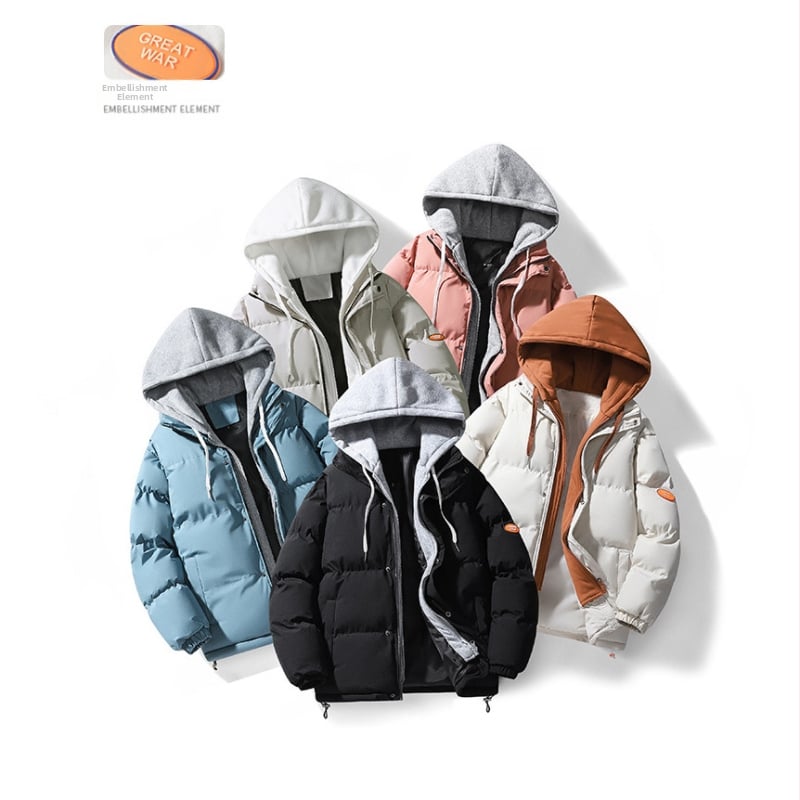 Корейски стил памучно подплатено палто за мъже, качулка, цип, дебел вълнен външен плат