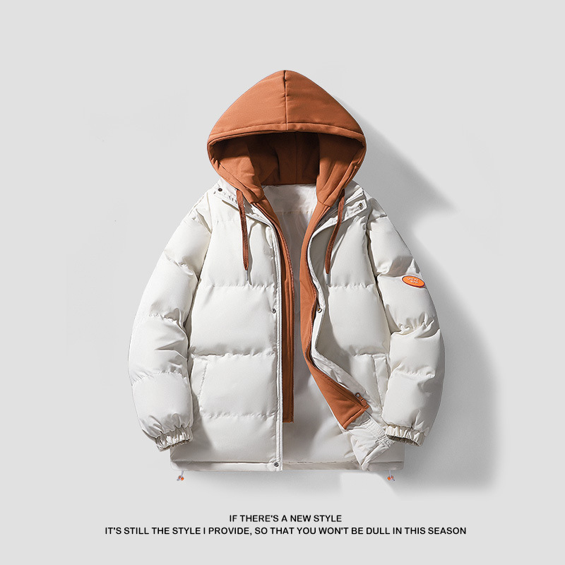 Корейски стил памучно подплатено палто за мъже, качулка, цип, дебел вълнен външен плат