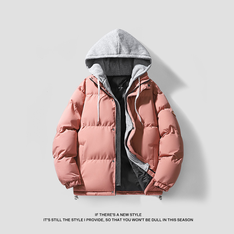 Корейски стил памучно подплатено палто за мъже, качулка, цип, дебел вълнен външен плат
