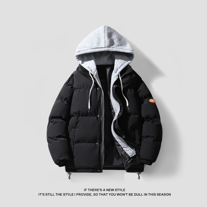Корейски стил памучно подплатено палто за мъже, качулка, цип, дебел вълнен външен плат