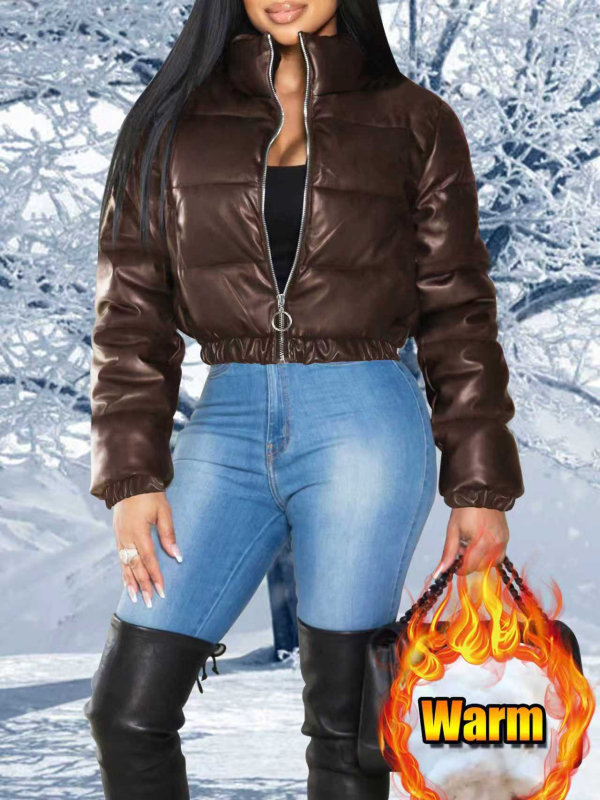 Moteriškas medvilninis švarkas su aukštu kaklu, užtrauktuku, ilgomis rankovėmis, trumpas ilgis ≤40 cm, 70-80% medvilnė, spandeks 20-30%