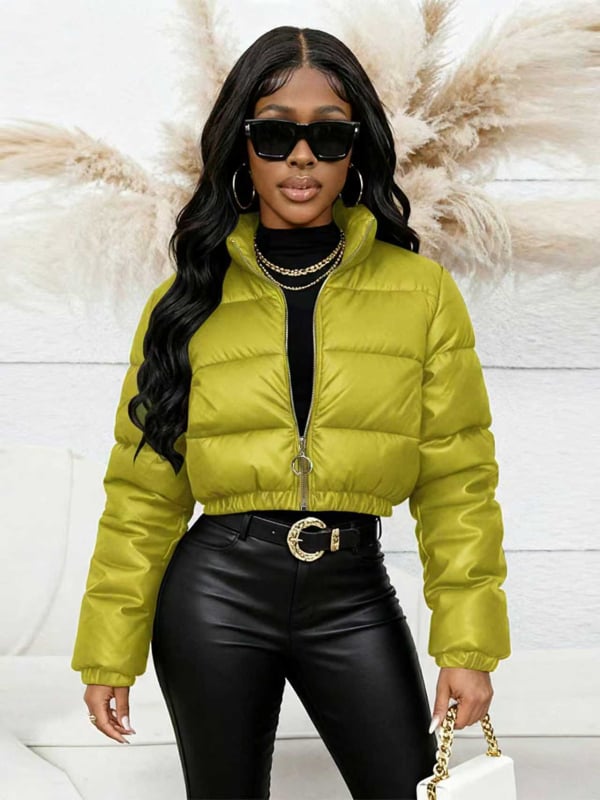 Moteriškas medvilninis švarkas su aukštu kaklu, užtrauktuku, ilgomis rankovėmis, trumpas ilgis ≤40 cm, 70-80% medvilnė, spandeks 20-30%