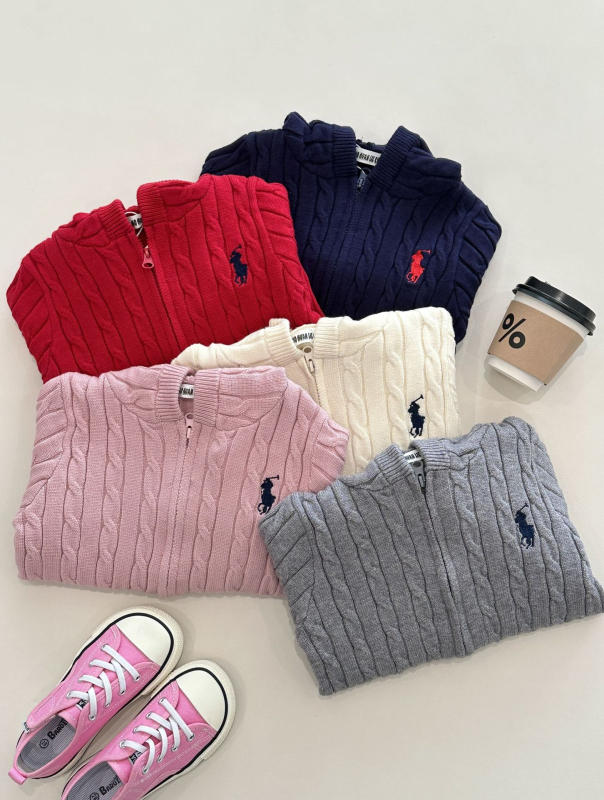 Dječji pleteni džemper s kapuljačom i zipom, korejski stil, unisex, izšiven crtani motiv, debelo pletenje, viskoza 25%, model 25806