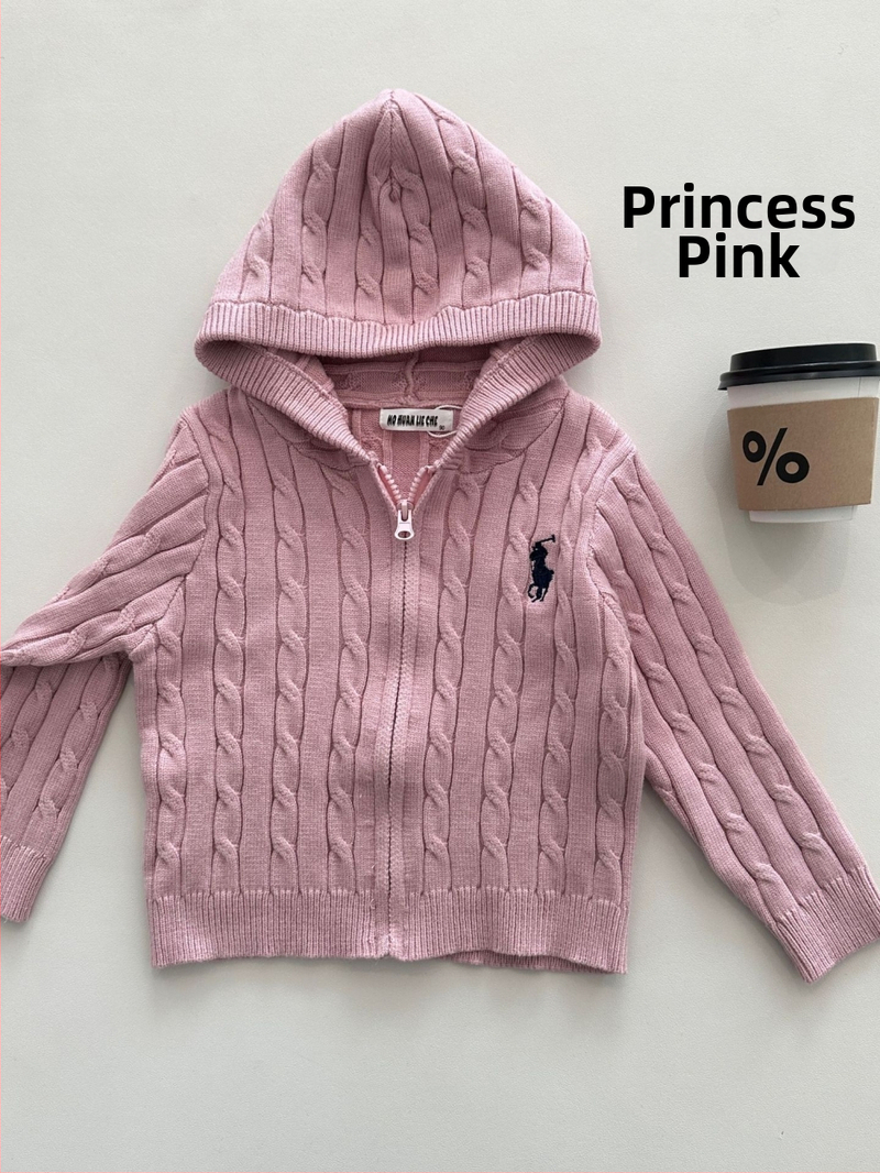 Detský pletený sveter s kapucňou a zipsom, kórejský štýl, unisex, výšivka s karikatúrou, hrubé pletenie, viskóza 25%+, model 25806