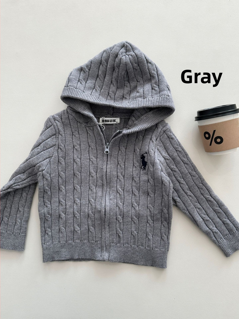 Detský pletený sveter s kapucňou a zipsom, kórejský štýl, unisex, výšivka s karikatúrou, hrubé pletenie, viskóza 25%+, model 25806