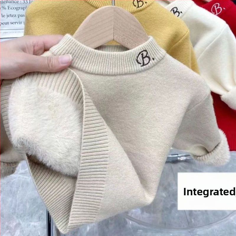 Detský pletený sveter z zajacej srsti 90–95%, polyester, hrubý materiál, okrúhly výstrih, dlhé rukávy