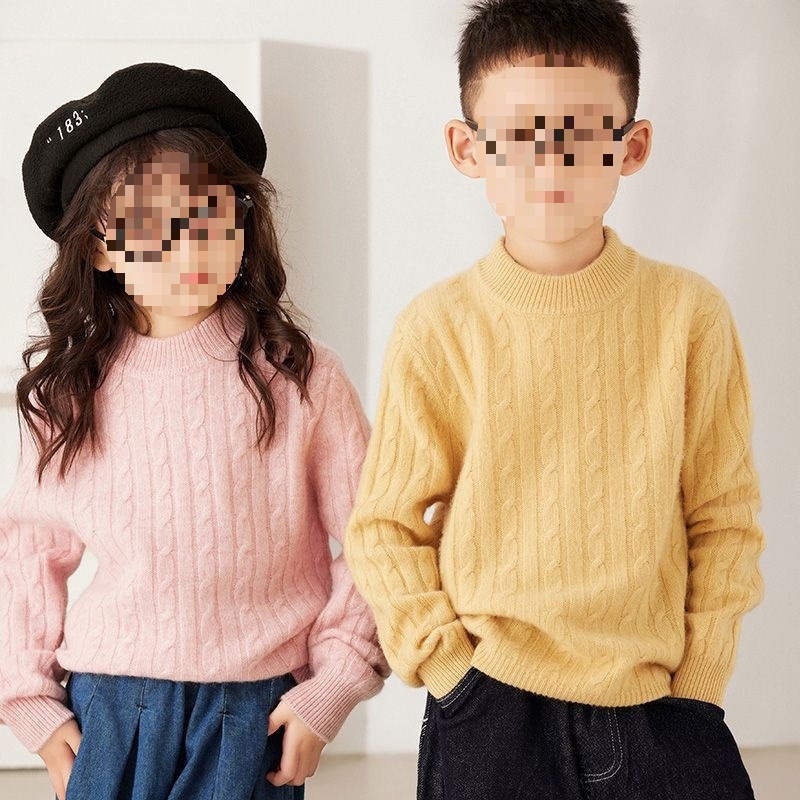 Pulover tricotat pentru copii din bumbac moale, mâneci lungi, culoare solidă, pentru iarnă