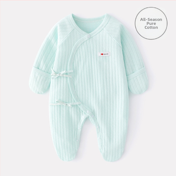 Новородено памучен ромпер с крачета, дълги ръкави, диагонално закопчаване и връзка