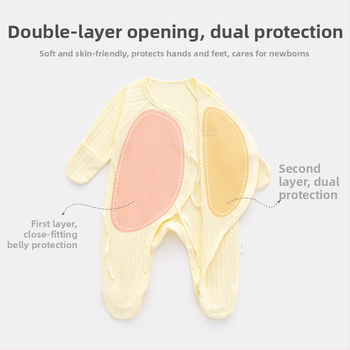 Новородено памучен ромпер с крачета, дълги ръкави, диагонално закопчаване и връзка