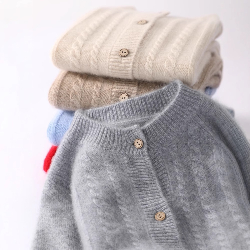 Dječji kašmir kardigan, unisex, okrugli izrez, dugi rukavi, debela vuna, kopčanje na jedan red gumba