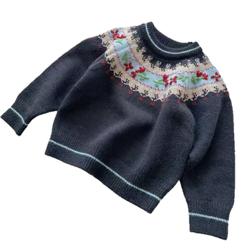 Bērnu adīts džemperis, smags roku darbs, Fair Isle žakards, 90% kokvilna, 3–8 gadi, Ziemas 2025