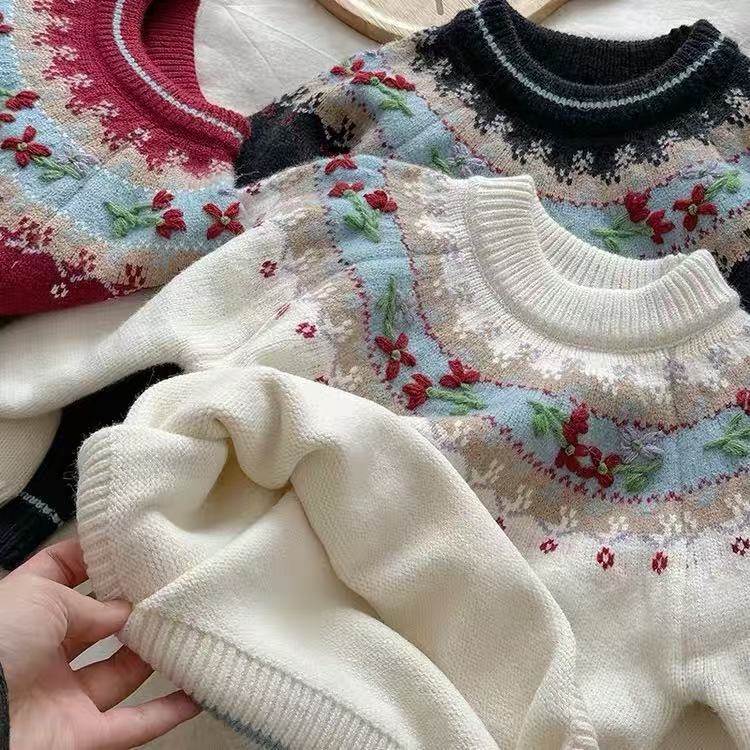 Bērnu adīts džemperis, smags roku darbs, Fair Isle žakards, 90% kokvilna, 3–8 gadi, Ziemas 2025