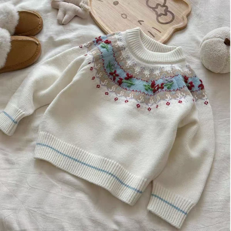 Bērnu adīts džemperis, smags roku darbs, Fair Isle žakards, 90% kokvilna, 3–8 gadi, Ziemas 2025