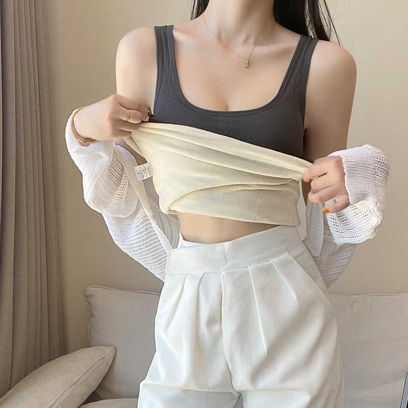 Термична жилетка с подплата от флис, нейлонова материя, U-образно деколте, двуслойна конструкция, вградени подплънки за гърди