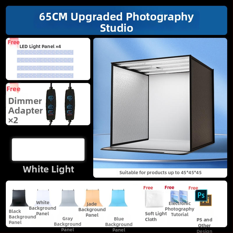 Kompakta studijas gaismas kaste ar saliekamu LED fona kastu, bez ēnām, piemērota still life un juvelierizstrādājumu fotografēšanai