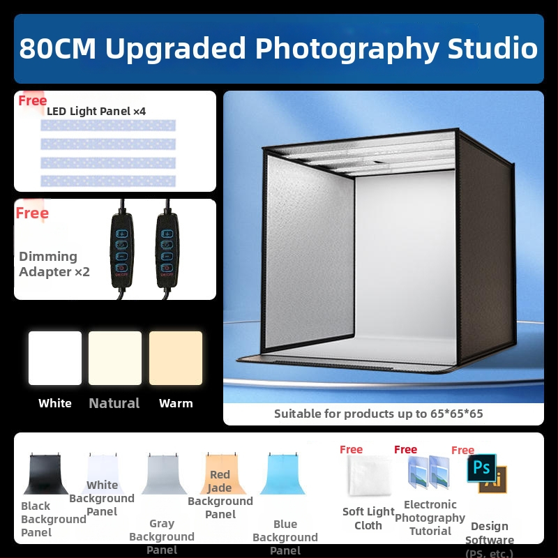 Kompakta studijas gaismas kaste ar saliekamu LED fona kastu, bez ēnām, piemērota still life un juvelierizstrādājumu fotografēšanai