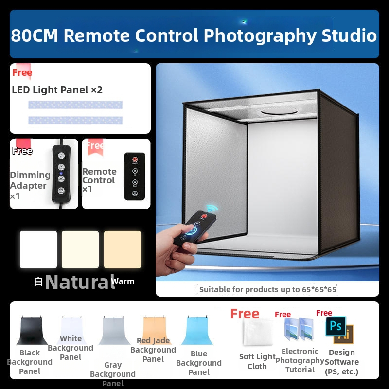 Kompakta studijas gaismas kaste ar saliekamu LED fona kastu, bez ēnām, piemērota still life un juvelierizstrādājumu fotografēšanai