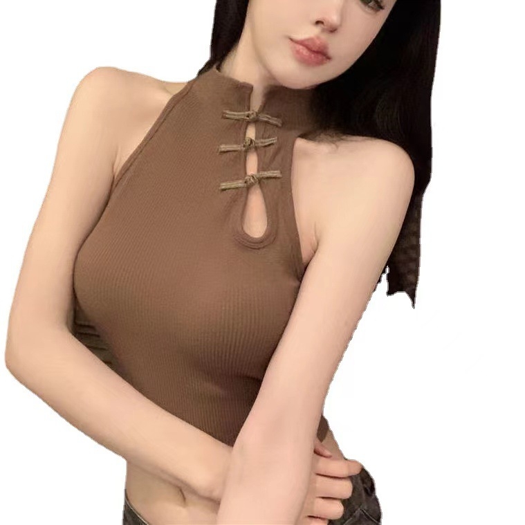 Bez rukava top inspiriran retro kineskim stilom cheongsam, najlon s elastanom, jednobojan, kratka duljina, ramena nisu skidiva.