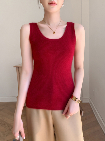 Γυναικείο χωρίς μανίκια πλεκτό τοπ από κασμίρ, φθινοπωρινός–χειμερινός, ίσια γραμμή, 3D σχέδιο, μείγμα μαλλιού 30–50%