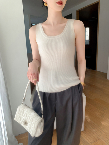 Γυναικείο χωρίς μανίκια πλεκτό τοπ από κασμίρ, φθινοπωρινός–χειμερινός, ίσια γραμμή, 3D σχέδιο, μείγμα μαλλιού 30–50%