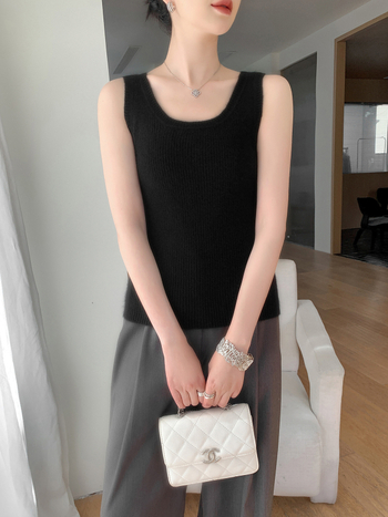 Γυναικείο χωρίς μανίκια πλεκτό τοπ από κασμίρ, φθινοπωρινός–χειμερινός, ίσια γραμμή, 3D σχέδιο, μείγμα μαλλιού 30–50%