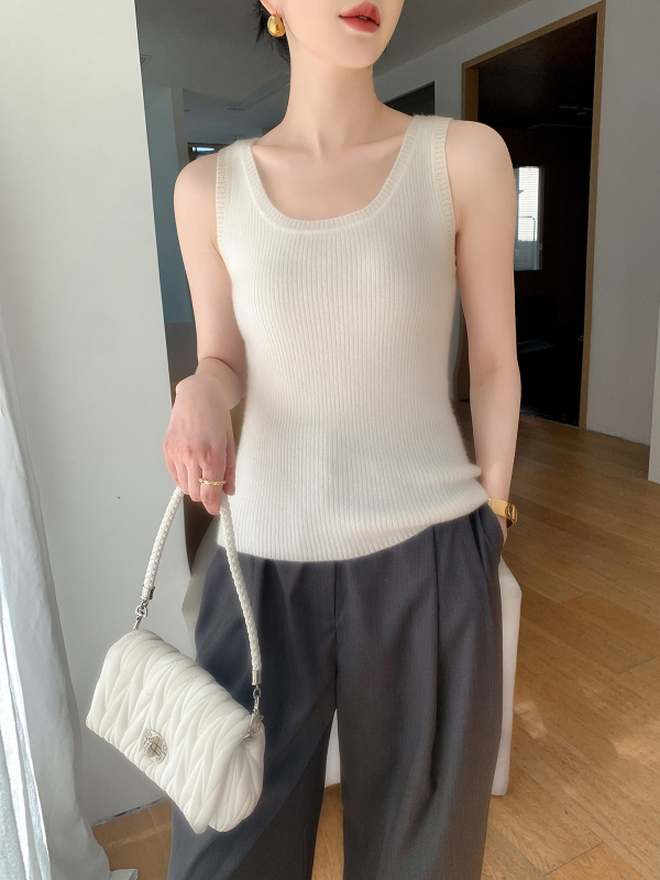 Γυναικείο χωρίς μανίκια πλεκτό τοπ από κασμίρ, φθινοπωρινός–χειμερινός, ίσια γραμμή, 3D σχέδιο, μείγμα μαλλιού 30–50%