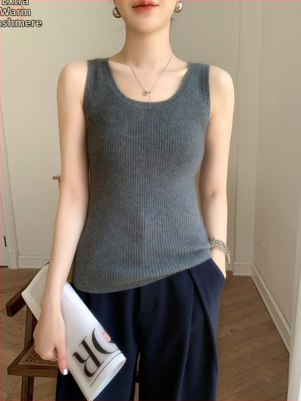 Γυναικείο χωρίς μανίκια πλεκτό τοπ από κασμίρ, φθινοπωρινός–χειμερινός, ίσια γραμμή, 3D σχέδιο, μείγμα μαλλιού 30–50%