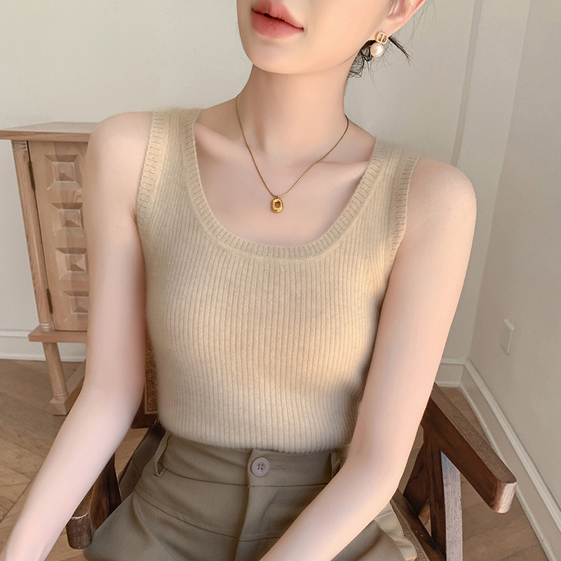 Γυναικείο χωρίς μανίκια πλεκτό τοπ από κασμίρ, φθινοπωρινός–χειμερινός, ίσια γραμμή, 3D σχέδιο, μείγμα μαλλιού 30–50%