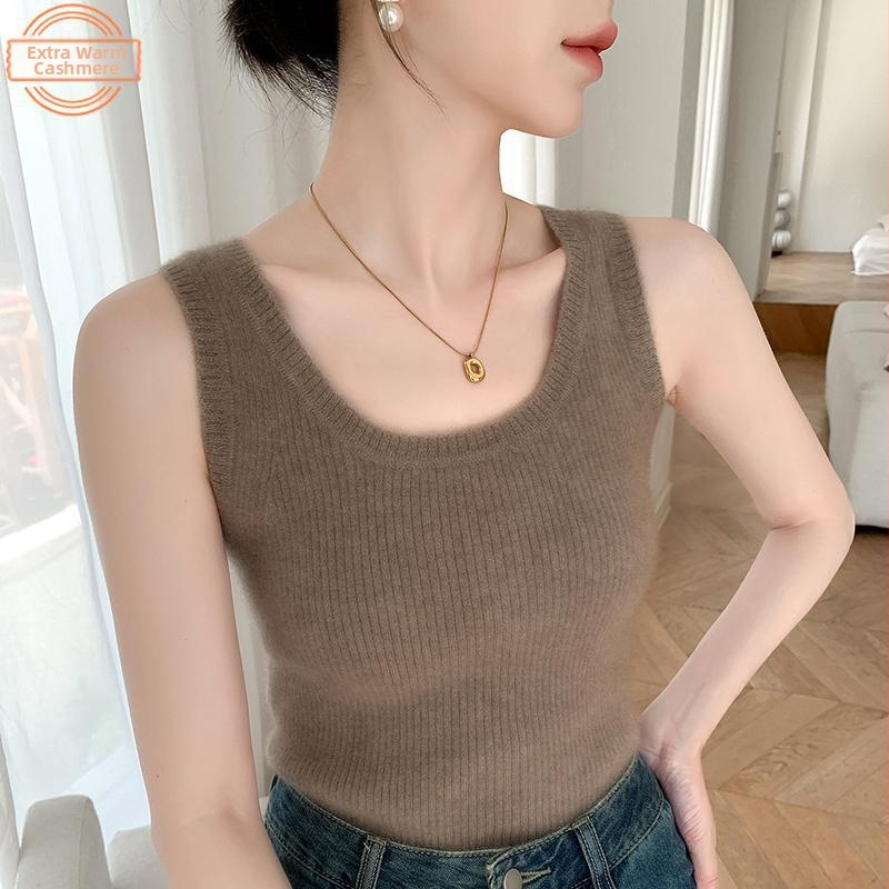 Γυναικείο χωρίς μανίκια πλεκτό τοπ από κασμίρ, φθινοπωρινός–χειμερινός, ίσια γραμμή, 3D σχέδιο, μείγμα μαλλιού 30–50%