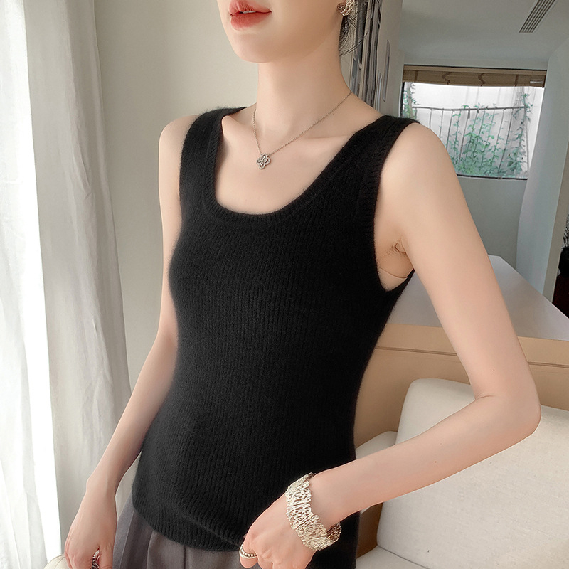 Γυναικείο χωρίς μανίκια πλεκτό τοπ από κασμίρ, φθινοπωρινός–χειμερινός, ίσια γραμμή, 3D σχέδιο, μείγμα μαλλιού 30–50%