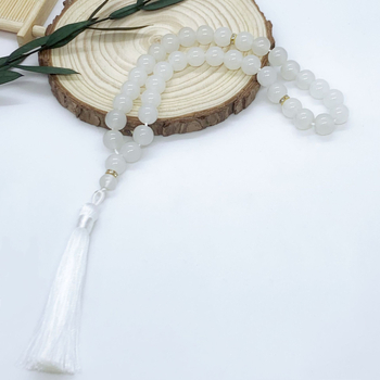 Tasbih narukvica s 33 staklenih perli koje oponašaju jade, etnički stil, unisex, ručna izrada, s resicama