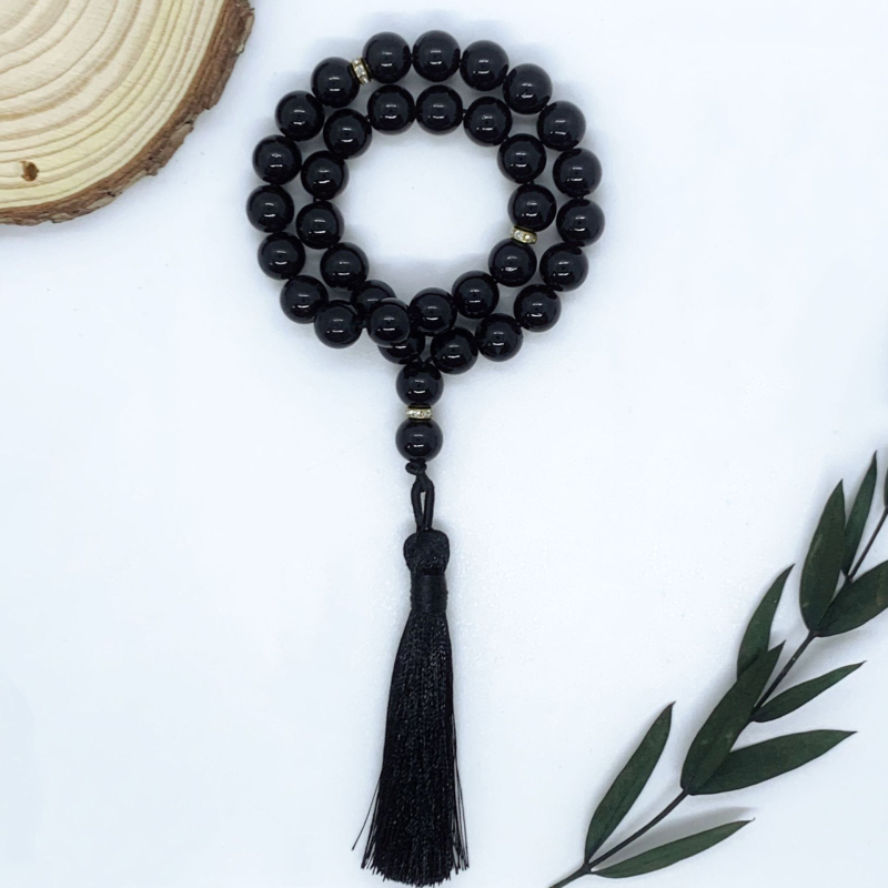 Tasbih narukvica s 33 staklenih perli koje oponašaju jade, etnički stil, unisex, ručna izrada, s resicama