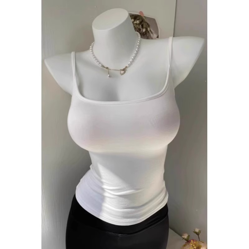 Ženski tank top s ugrađenim jastučićima za prsa, dvostruke naramenice, slim fit, visokoza, japansko-korejski opušten stil (ljeto 2025)
