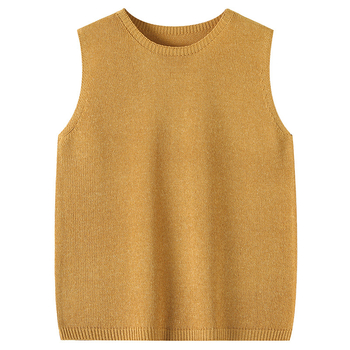 Ženski bezrukavni top s okruglim izrezom za ljetno slojevito nošenje, pleteni camisole gornji dio, slobodan ravni kroj; materijal: Tencel Lyocell i lan; stil: francuski vintage; ljeto 2025