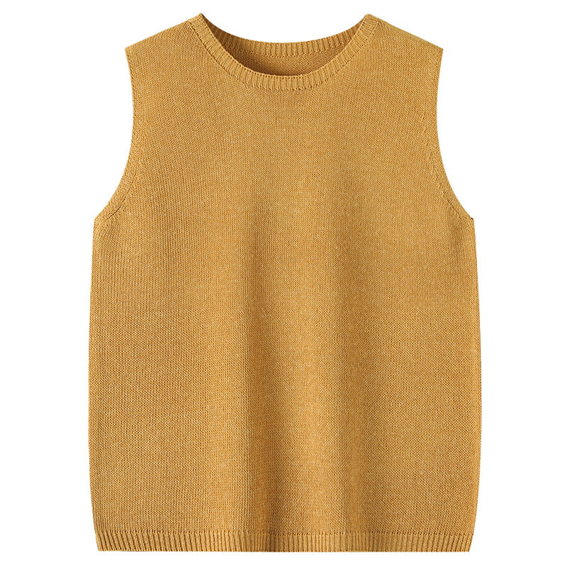 Ženski bezrukavni top s okruglim izrezom za ljetno slojevito nošenje, pleteni camisole gornji dio, slobodan ravni kroj; materijal: Tencel Lyocell i lan; stil: francuski vintage; ljeto 2025